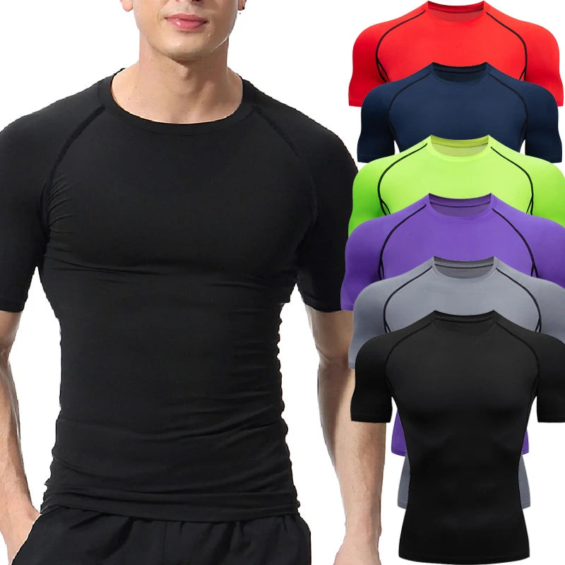 Men Running Compression T-shirt Short Sleeve Sport Tees Gym Fitness Sweatshirt Male Jogging Tracksuit Homme Athletic Shirt Tops